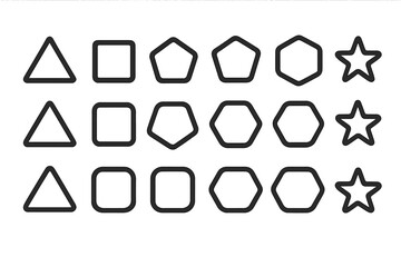 Poster - Set of basic geometric shapes with different corner styles. Collection of triangle, square, pentagon, hexagon, and star icons. Simple line art graphic elements vector.