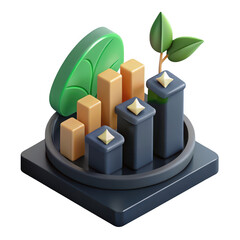 Poster - 3D Rendered Growth Chart with Plants on transparent background