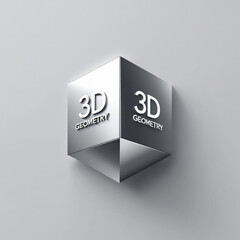 Fototapete - Metallic cube displaying three dimensional geometry text on multiple faces in a modern presentation style image