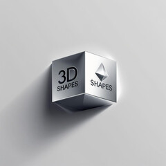 Aufkleber - Silver cube with three dimensional text and geometric figure on a light gray colored surface design illustration