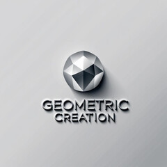 Fototapete - Polygonal sphere with facets casting shadow above embossed text on a plain surface in a minimalist style