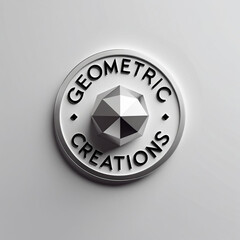 Fototapete - Silver edged circle with geometric creations text surrounding a multifaceted polyhedron in the center view graphic