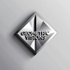 Aufkleber - Silver diamond shape with geometric facets and text overlay on a soft gray gradient surface design element