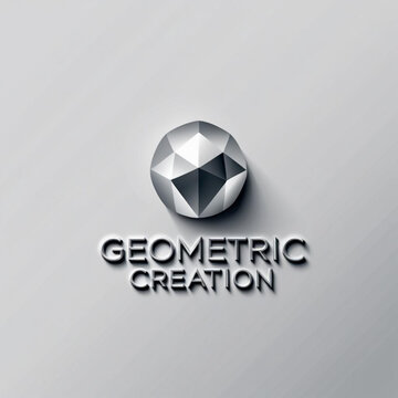 Polygonal sphere with facets casting shadow above embossed text on a plain surface in a minimalist style