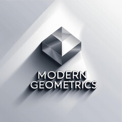 Fototapete - Metallic cube with sharp edges casting shadow on plain surface in studio lighting environment design element