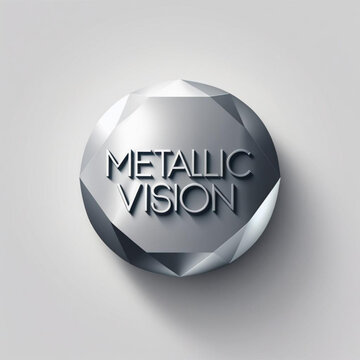 Rendered image showcases faceted sphere with the words metallic vision displayed prominently on the surface