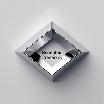 Shiny metal square frame with beveled edges casting soft shadows on a plain surface creating a modern design
