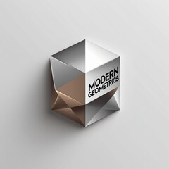 Fototapete - Isometric view of multifaceted cube with silver and bronze panels on a plain neutral surface design element