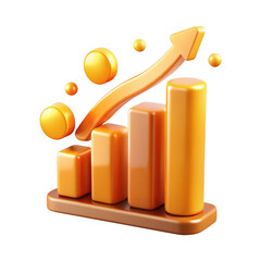 Poster - Golden Bar Graph with Arrow on Transparent Background