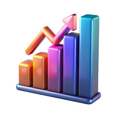 Poster - 3D Bar Chart with Upward Arrow on transparent background
