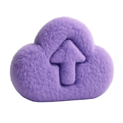 Poster - Soft and Fluffy Purple Cloud Icon with Upward Arrow Representing Upload or Cloud Storage Concept Isolated on Transparent Background