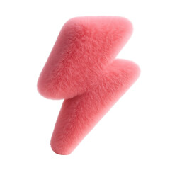 Poster - Furry pink lightning bolt icon symbolizing energy and power isolated on transparent  background with soft texture and playful design