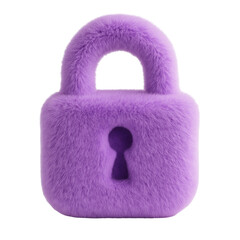 Poster - Fluffy purple lock icon with keyhole isolated on transparent background symbolizing security and comfort in digital design with soft texture and modern concept
