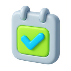 Poster - 3D icon of  calendar icon with bright green checkmark symbolizing task completion and planning on transparent background