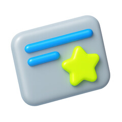 Poster - 3D digital interface icon featuring a blue star symbol and lines on a neutral background, representing quality rating or favorite feature in app design mockups