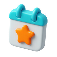 Poster - 3D icon of  calendar  with orange star on blue and white background symbolizing important date reminder on transparent display