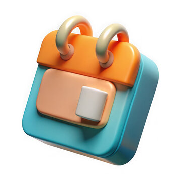 Stylized 3d calendar icon with orange and blue colors isolated on transparent background
