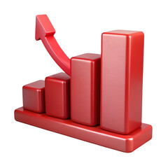 Poster - Red Bar Graph with Arrow Up on Transparent Background
