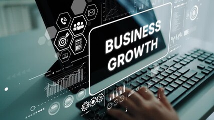 Poster - Business Growth Concept with Technology Interface Showing Data Analytics and Keyboard Interaction for Digital Strategy. Asymptotic smart data analytic.