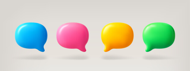 Poster - Group of colorful 3d speech bubble vector, blank dialogue box for message and thought communication concept.