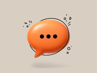 Poster - Orange 3d speech bubble vector with dots. Chat or message icon for online communication concept and social media.