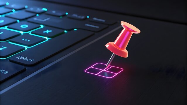 Digital Pushpin on Laptop Keyboard