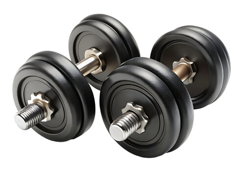 Pair of Black Dumbbells for Fitness on Transparent Background