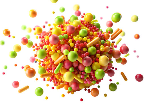 Colorful Spheres and Cylinders Abstract Composition on Transparent Background