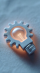 Poster - Gear-shaped lightbulb on textured surface, symbolizing innovative ideas and mechanism of creativity, perfect for business or technology concepts