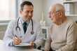 © Татьяна Евдокимова - Smiling doctor taking notes on a clipboard while interviewing a senior patient in medical office