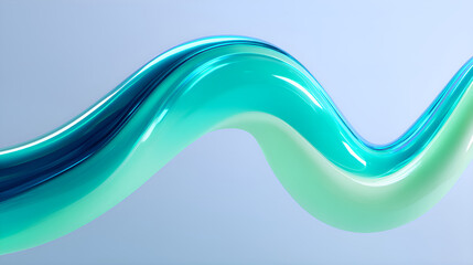 Fototapete - Abstract turquoise and green wave flowing on light blue background