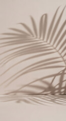 Poster - Beige background with palm leaf shadow projection, creating a minimalist and serene scene Mockup for product display or text placement