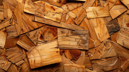 Poster - Wood texture background features variety of wooden pieces arranged in natural pattern, showcasing beauty of organic materials. warm tones and unique grain patterns evoke sense of rustic charm