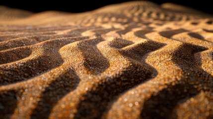 Poster - Fine grain sand texture with subtle sunlight shadows creates mesmerizing landscape. undulating patterns evoke sense of calm and tranquility, inviting exploration and reflection