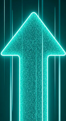 Poster - Glowing teal arrow ascending, composed of sparkling particles, set against a dark teal background, symbolizing growth, progress, and upward trajectory