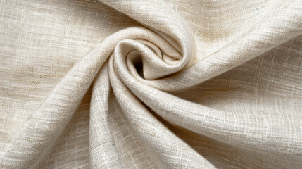 Poster - Close up view of fine linen fabric in off white, showcasing its soft texture and subtle weave, perfect for various textile applications. fabric exudes elegance and simplicity
