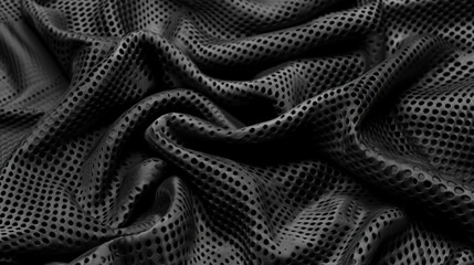 Poster - Smooth black mesh fabric texture with unique perforated design, creating intriguing visual chaos. translucent quality adds depth and elegance to material