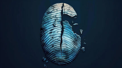 Poster - Fragmented fingerprint graphic with digital aesthetic, showcasing unique design that symbolizes identity and security. blue tones and texture evoke sense of technology and innovation