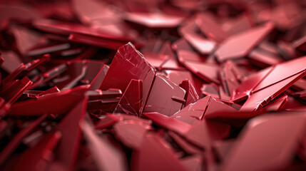 Poster - Geometric red shards layered abstract composition create striking visual effect, evoking sense of depth and complexity. sharp angles and glossy surfaces reflect light beautifully, enhancing