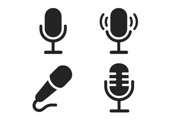 Poster - Microphone icon set vector graphic collection. Mic silhouette pictogram for podcast, music studio, audio recording, sound broadcast, voice, interview, radio, web, app design.