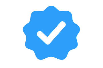 Poster - Blue tick verified icon for social media profile. Approved user account badge. Official checkmark sign for authenticity. Vector illustration of a certification symbol. Trust mark.