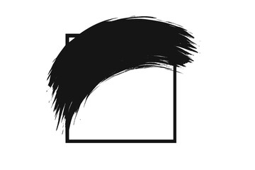 Poster - Black paint brush stroke over square frame. Grungy artistic ink blob. Abstract vector background for text. Modern design element with texture. Japanese sumi-e style splash.