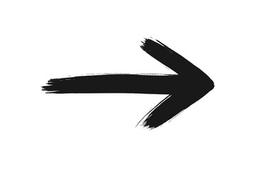 Poster - Hand drawn arrow in grunge style. Black brush stroke pointing right. Ink sketch pointer symbol for direction, next button or navigation. Isolated vector design element.