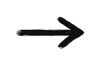 Poster - Hand drawn arrow brush stroke. Grunge direction pointer symbol. Black ink sketch signpost. Right next forward concept. Crayon texture graphic element for design on transparent background.