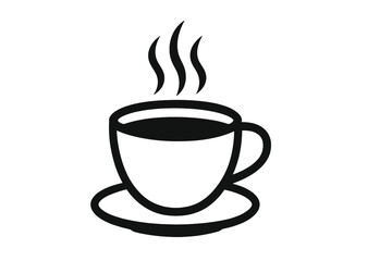 Poster - Coffee cup icon vector logo. Hot drink symbol for cafe menu. Steaming mug of espresso or tea. Simple black silhouette illustration. Beverage graphic for coffee shop sign.