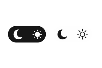 Poster - Dark and light mode toggle switch vector icon. Day and night theme buttons for mobile app or website user interface. Sun and moon symbols. On and off skin change option.