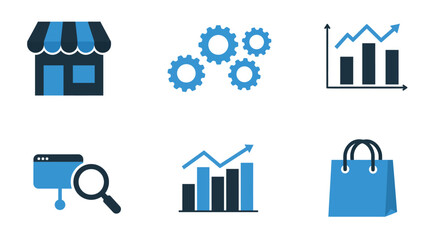 Flat design icons: e-commerce, analytics, and business tools