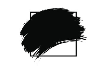 Poster - Grunge brush stroke background. Black vector paint splatter in a frame. Artistic ink stain texture. Distressed abstract border element for a creative graphic design banner concept.
