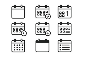 Fototapete - Calendar line icon set. Business schedule planner, event date organizer symbols collection. Vector pictogram for website, app, UI. Agenda, time, appointment, reminder signs.