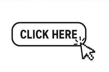 Fototapete - Click here web button with computer mouse cursor arrow. Call to action concept for website navigation. User interface design element. Promotion symbol for internet interaction.
